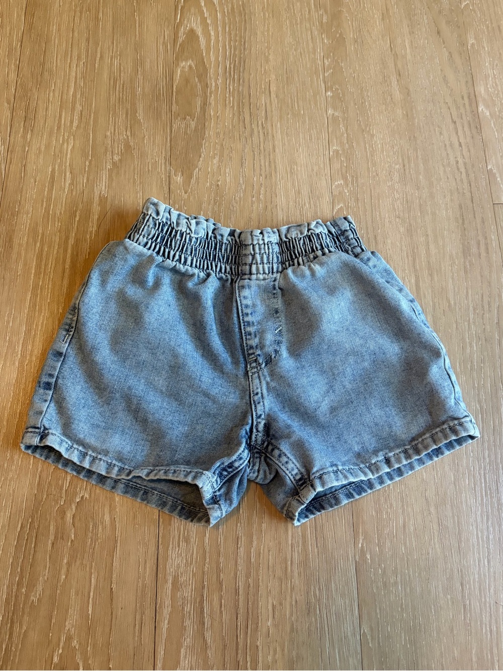 Elastic Waist Denim Shorts - Light Blue